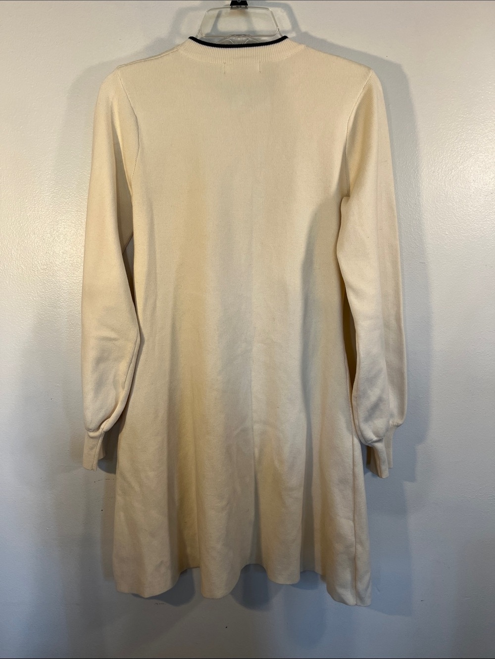 Avantlook Cream Long Sleeve Knit Dress with Black Trim and Bow Accent - Picture 4 of 5